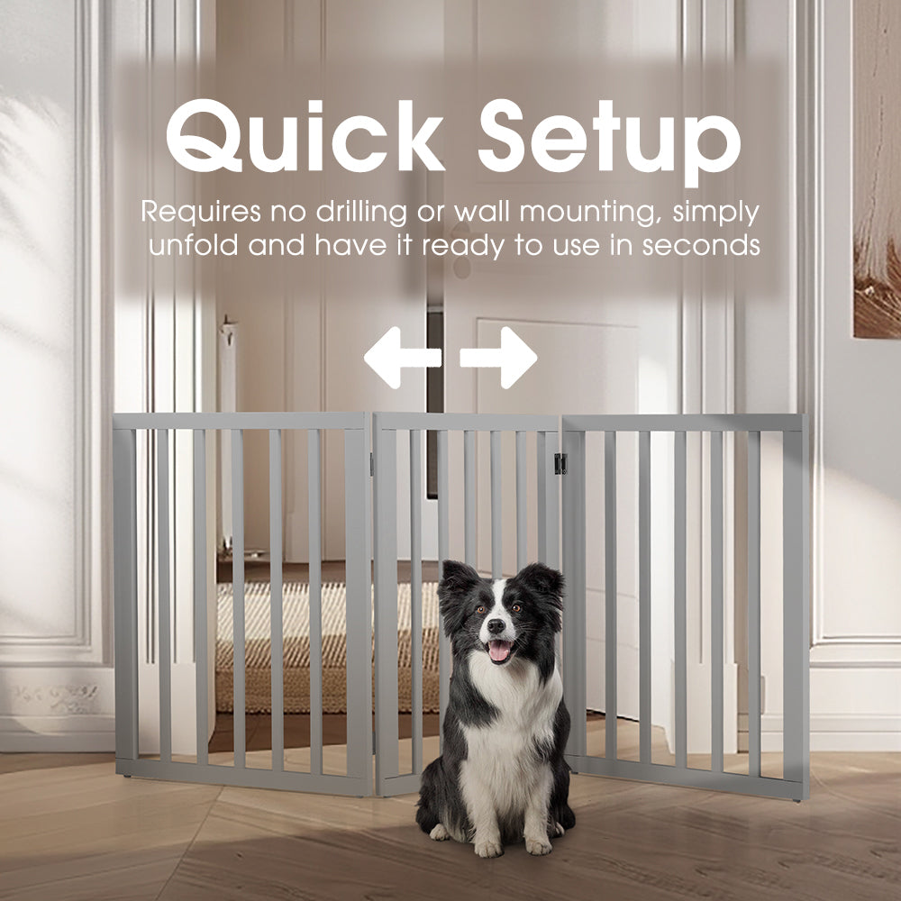 Petzly Pet Gate Dog Fence Safety Barrier Security Door 3 Panel 61cm Grey - Sunyee