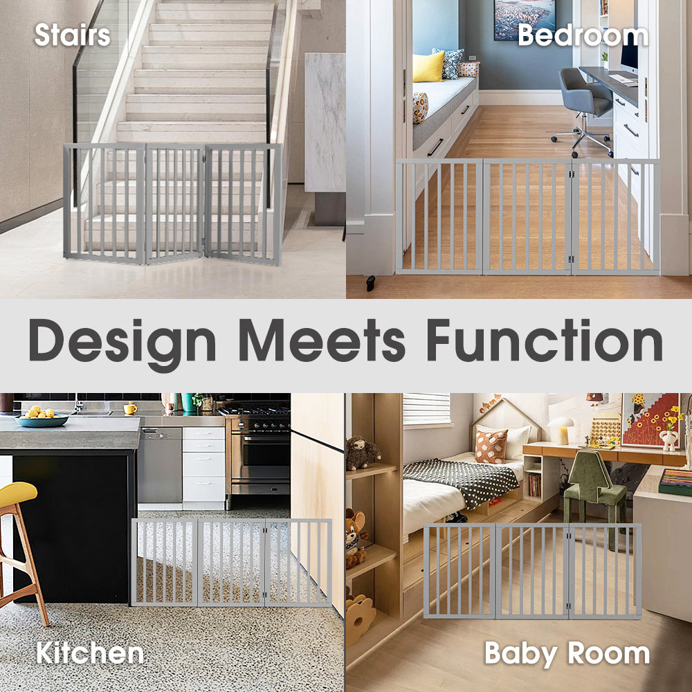 Petzly Pet Gate Dog Fence Safety Barrier Security Door 3 Panel 61cm Grey - Sunyee