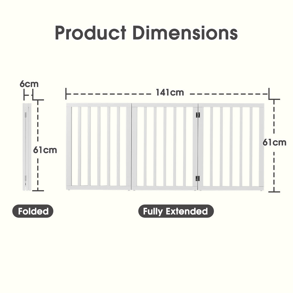 Petzly Pet Gate Dog Fence Safety Barrier Security Door 3 Panel 61cm White - Sunyee