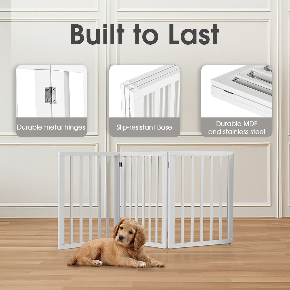 Petzly Pet Gate Dog Fence Safety Barrier Security Door 3 Panel 61cm White - Sunyee