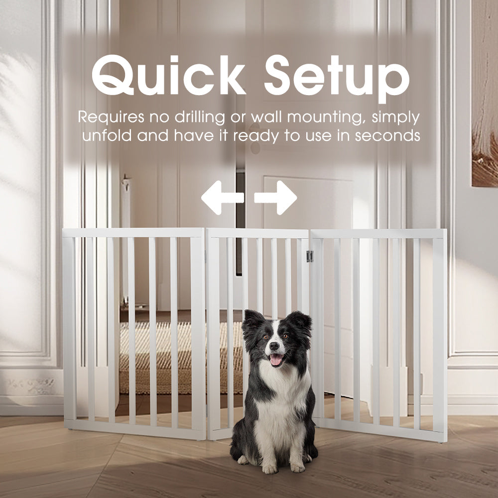 Petzly Pet Gate Dog Fence Safety Barrier Security Door 3 Panel 61cm White - Sunyee