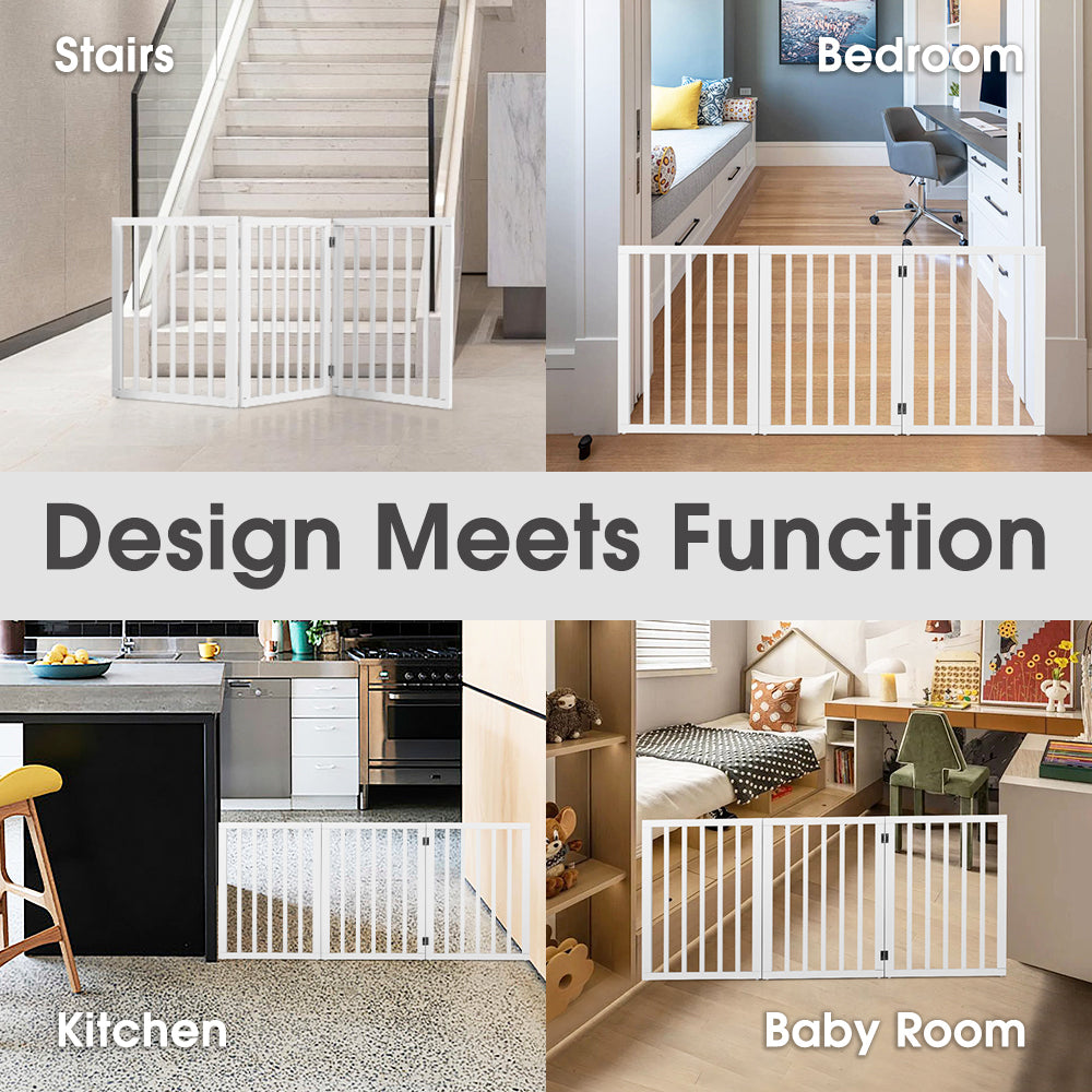 Petzly Pet Gate Dog Fence Safety Barrier Security Door 3 Panel 61cm White - Sunyee