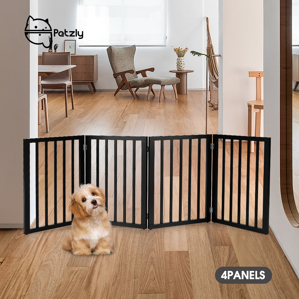 Petzly Pet Gate Dog Fence Safety Barrier Security Door 4 Panel 61cm Black - Sunyee