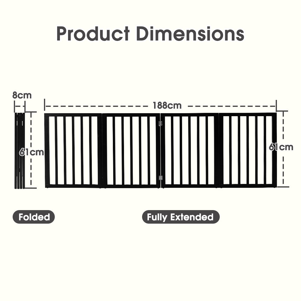 Petzly Pet Gate Dog Fence Safety Barrier Security Door 4 Panel 61cm Black - Sunyee