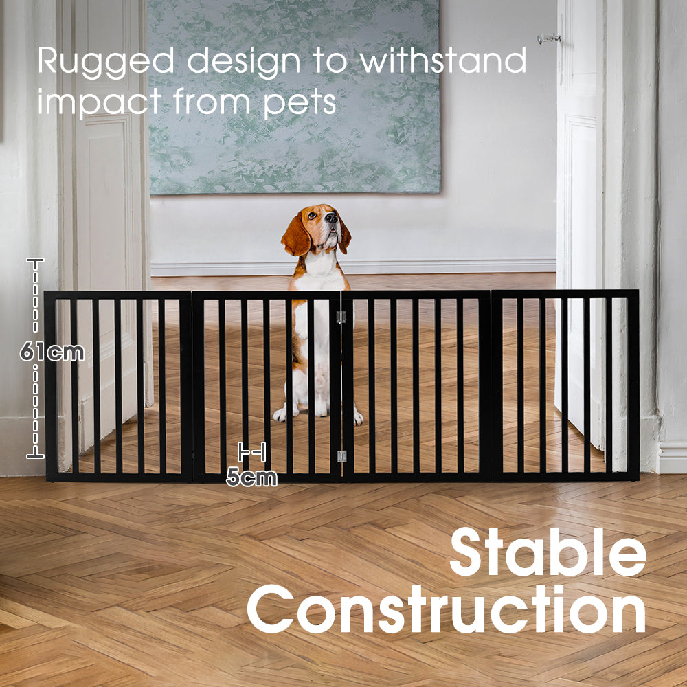 Petzly Pet Gate Dog Fence Safety Barrier Security Door 4 Panel 61cm Black - Sunyee