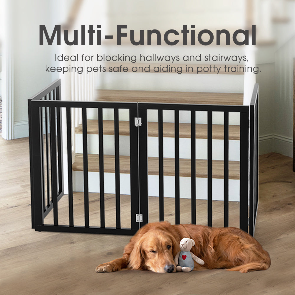 Petzly Pet Gate Dog Fence Safety Barrier Security Door 4 Panel 61cm Black - Sunyee