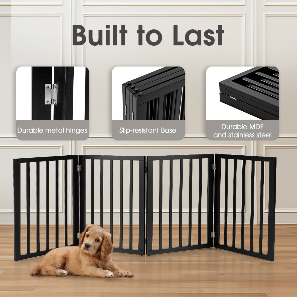 Petzly Pet Gate Dog Fence Safety Barrier Security Door 4 Panel 61cm Black - Sunyee