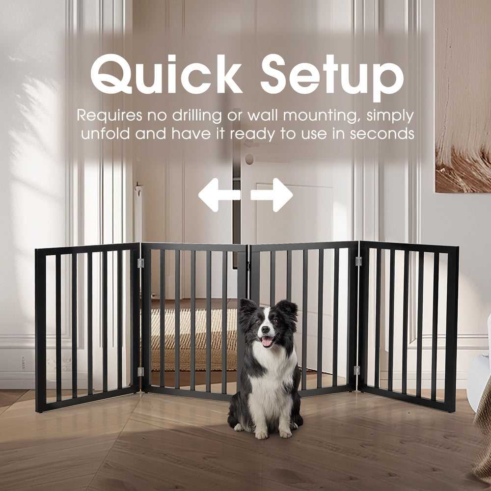 Petzly Pet Gate Dog Fence Safety Barrier Security Door 4 Panel 61cm Black - Sunyee