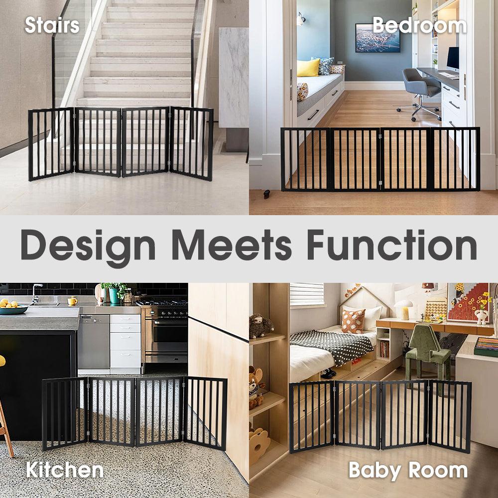 Petzly Pet Gate Dog Fence Safety Barrier Security Door 4 Panel 61cm Black - Sunyee