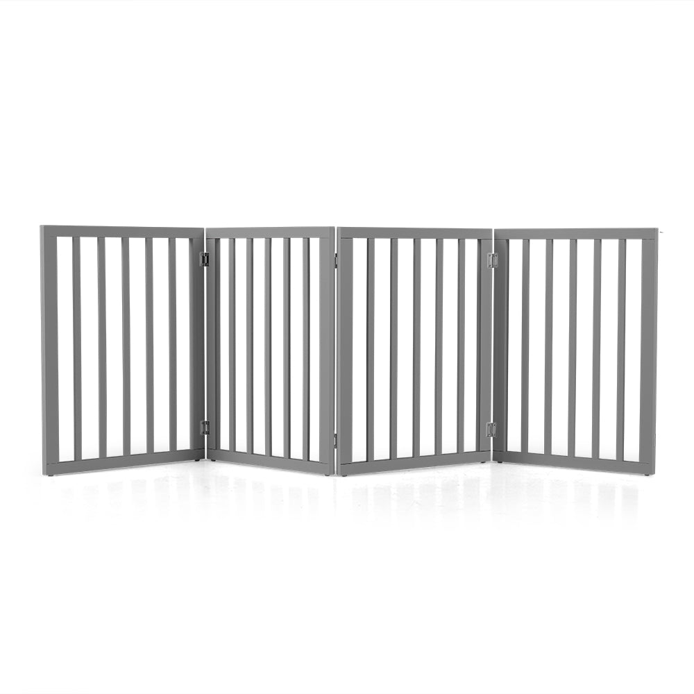Petzly Pet Gate Dog Fence Safety Barrier Security Door 4 Panel 61cm Grey - Sunyee