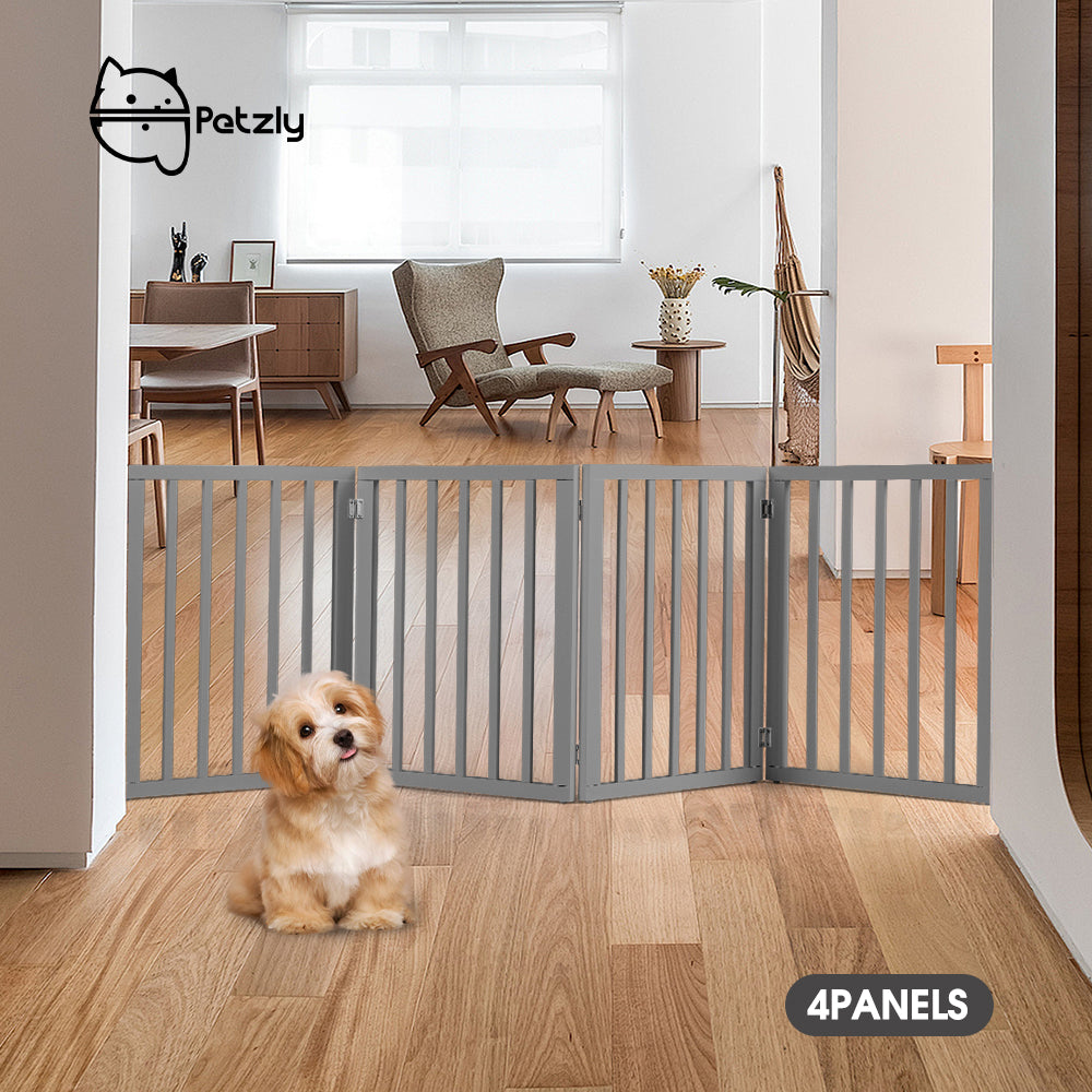 Petzly Pet Gate Dog Fence Safety Barrier Security Door 4 Panel 61cm Grey - Sunyee