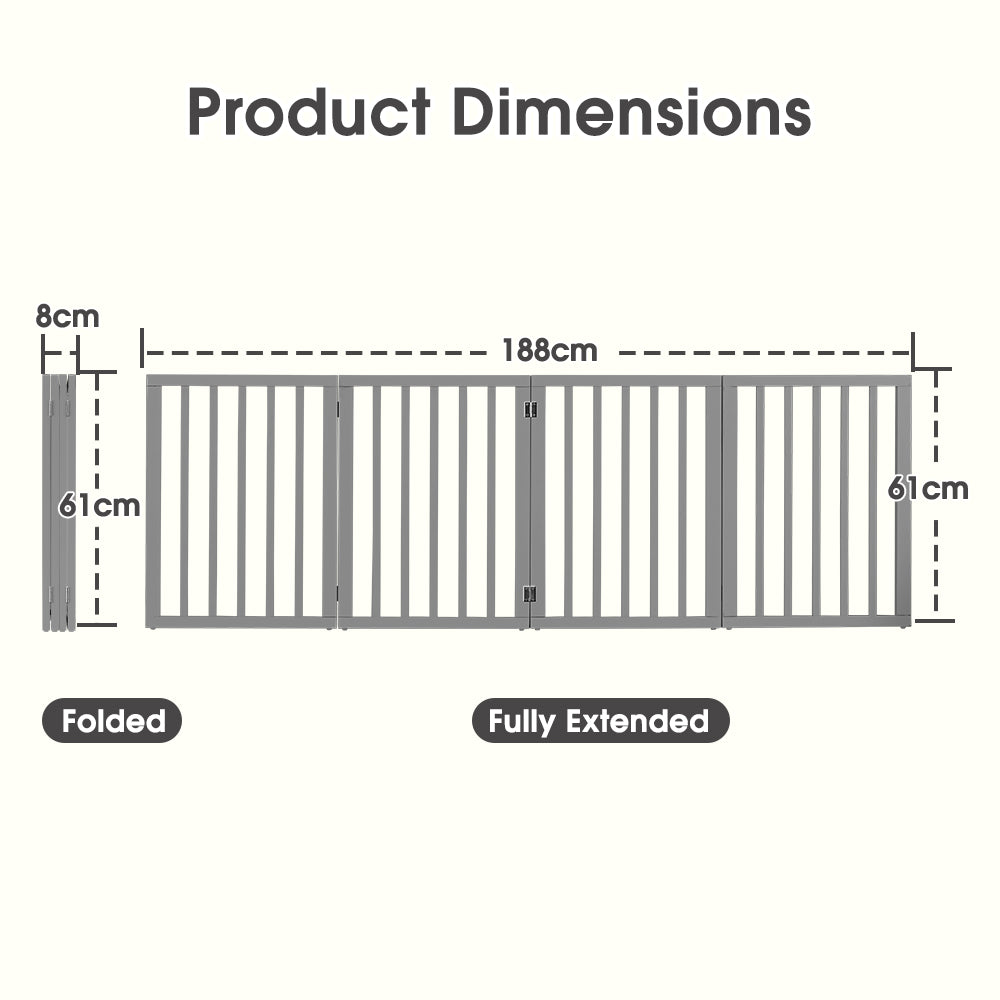 Petzly Pet Gate Dog Fence Safety Barrier Security Door 4 Panel 61cm Grey - Sunyee