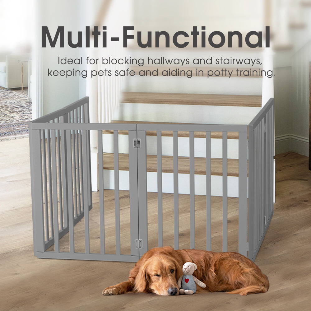Petzly Pet Gate Dog Fence Safety Barrier Security Door 4 Panel 61cm Grey - Sunyee
