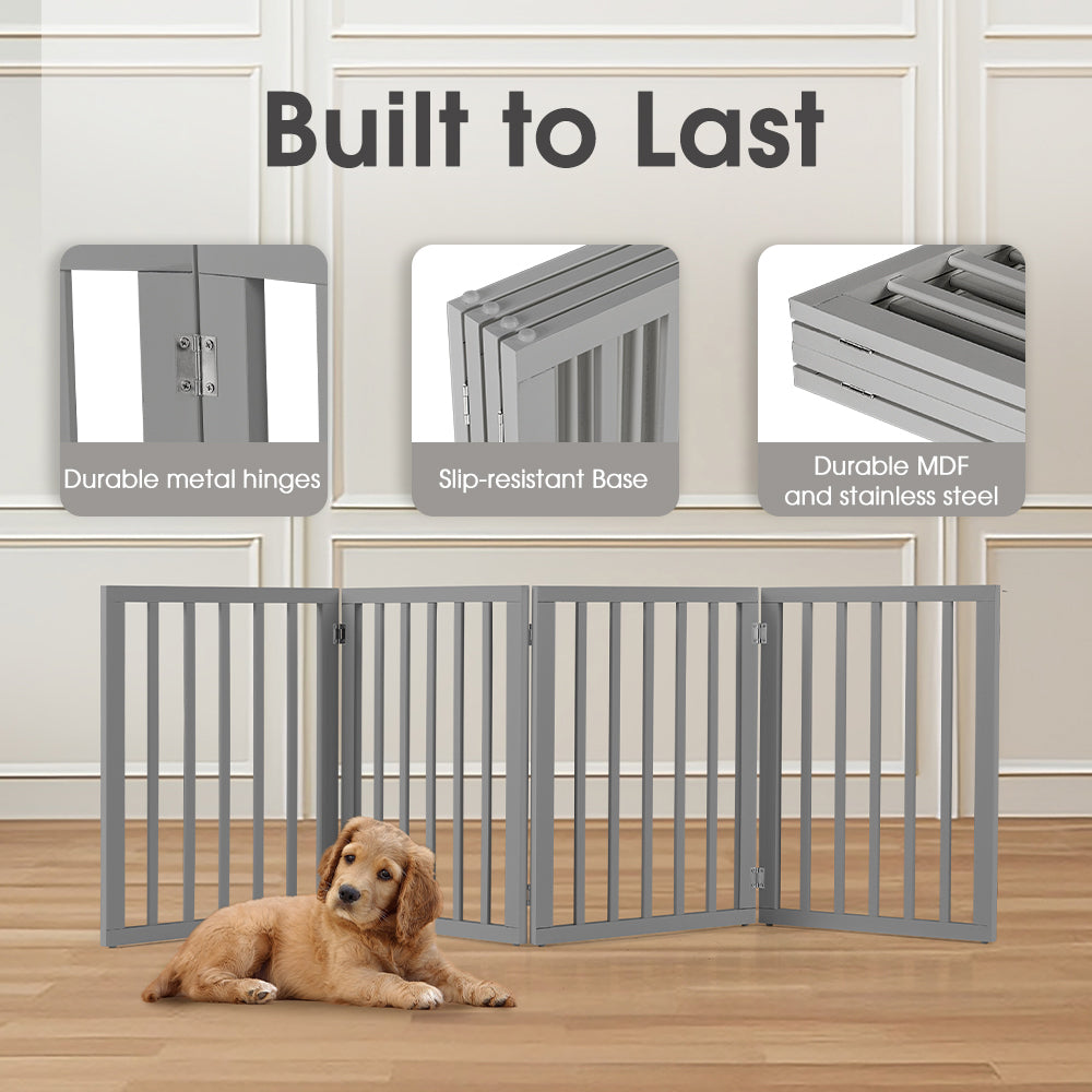 Petzly Pet Gate Dog Fence Safety Barrier Security Door 4 Panel 61cm Grey - Sunyee