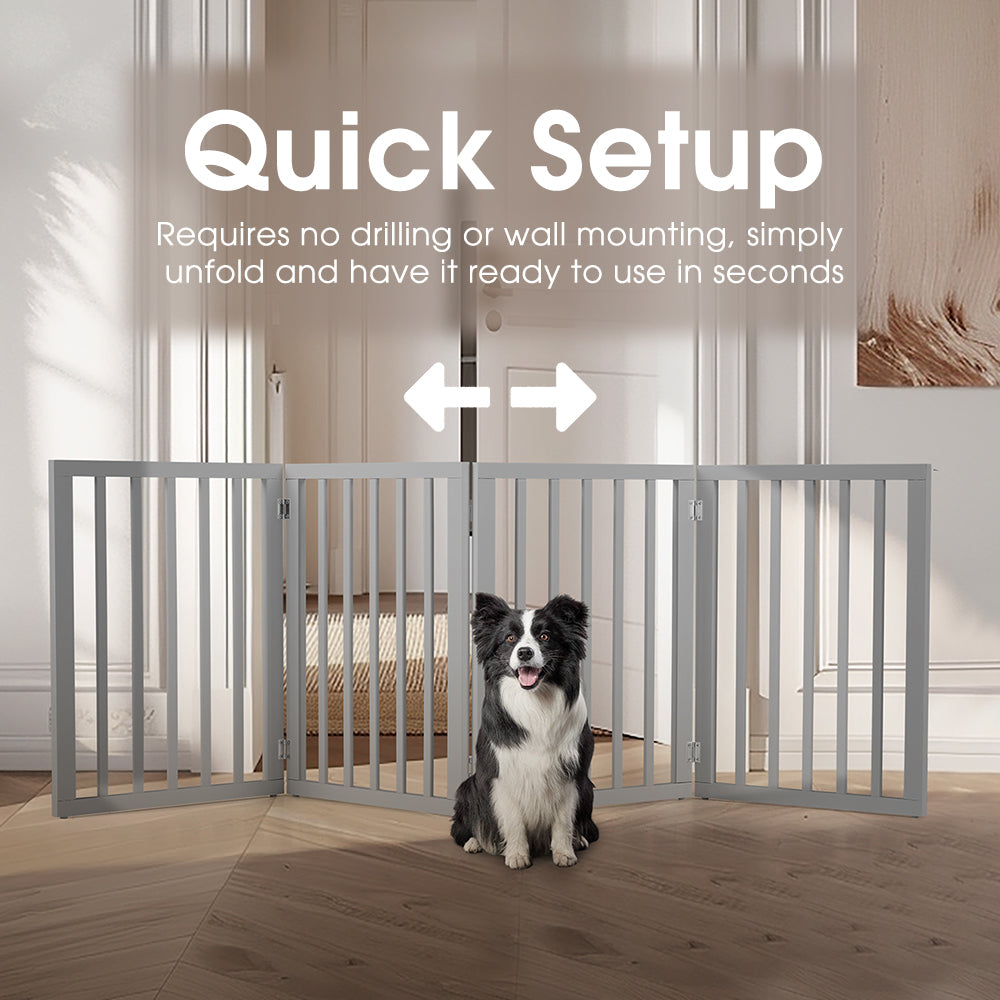 Petzly Pet Gate Dog Fence Safety Barrier Security Door 4 Panel 61cm Grey - Sunyee