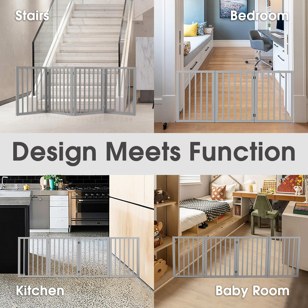 Petzly Pet Gate Dog Fence Safety Barrier Security Door 4 Panel 61cm Grey - Sunyee