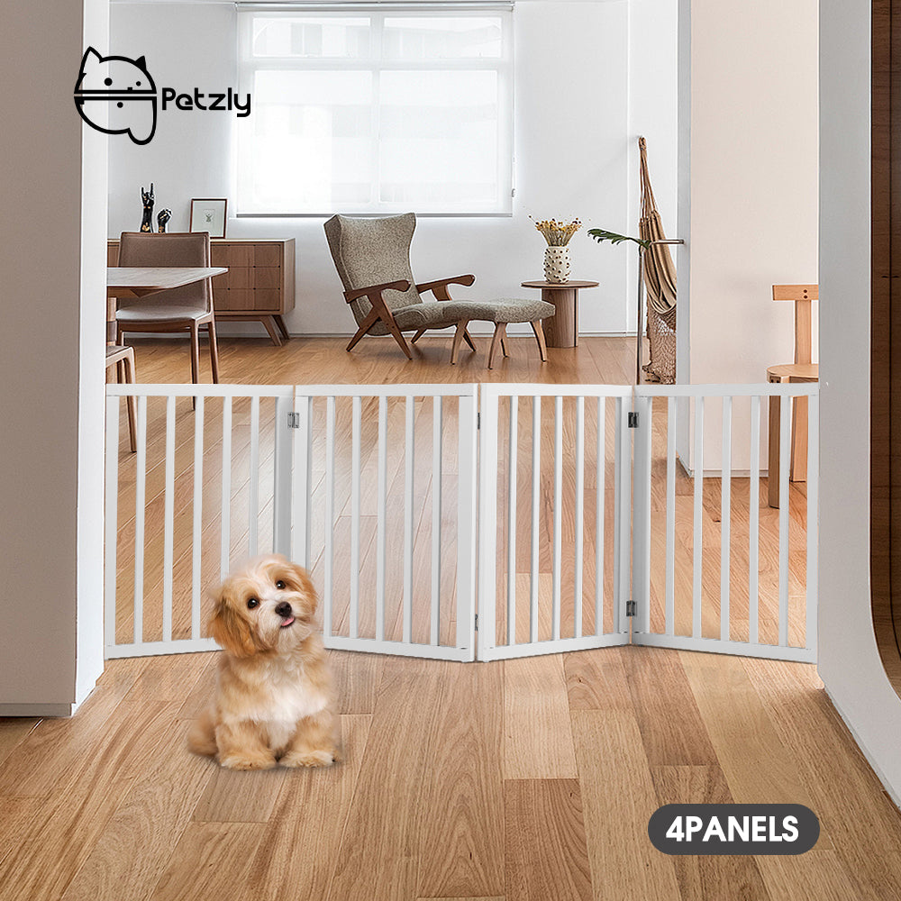 Petzly Pet Gate Dog Fence Safety Barrier Security Door 4 Panel 61cm White - Sunyee