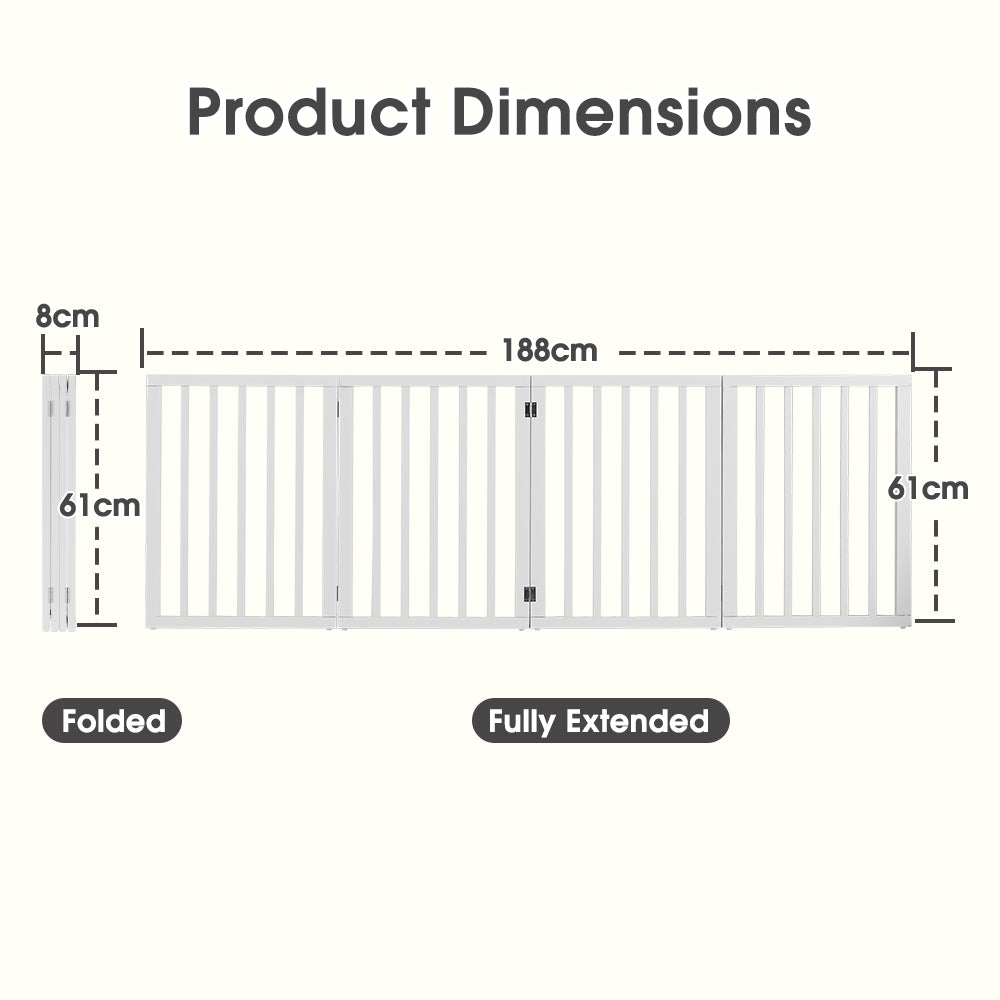 Petzly Pet Gate Dog Fence Safety Barrier Security Door 4 Panel 61cm White - Sunyee