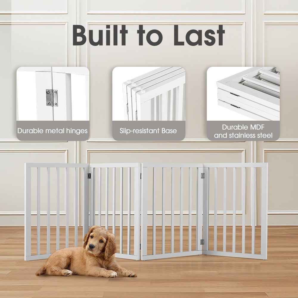 Petzly Pet Gate Dog Fence Safety Barrier Security Door 4 Panel 61cm White - Sunyee