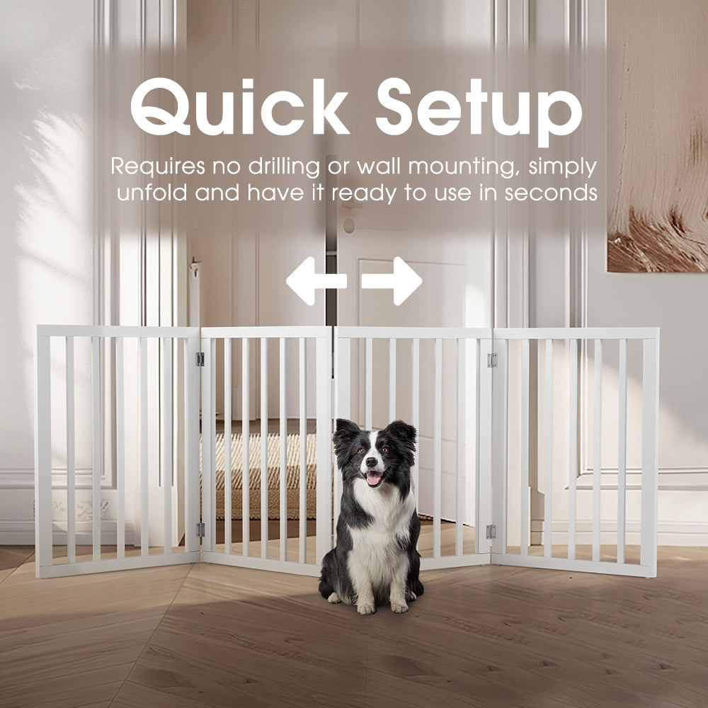 Petzly Pet Gate Dog Fence Safety Barrier Security Door 4 Panel 61cm White - Sunyee