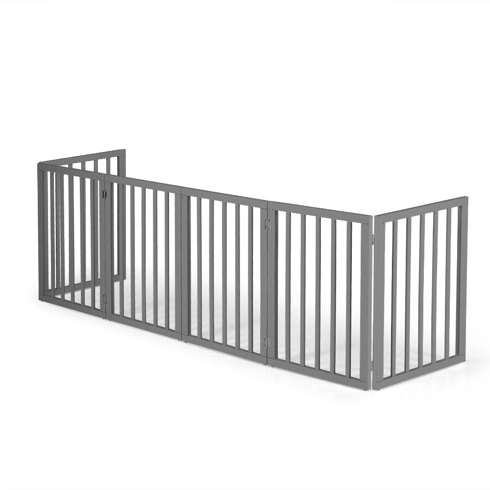 Petzly Wooden Pet Gate Dog Fence Safety Barrier Security Door 6 Panel 61cm Grey - Sunyee