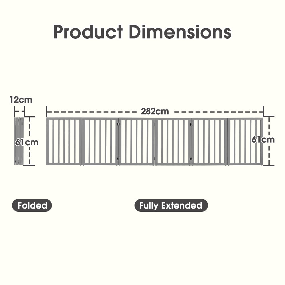 Petzly Wooden Pet Gate Dog Fence Safety Barrier Security Door 6 Panel 61cm Grey - Sunyee