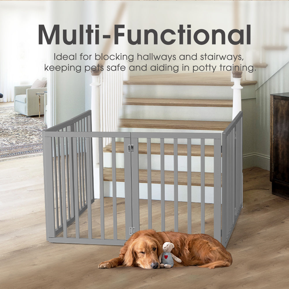 Petzly Wooden Pet Gate Dog Fence Safety Barrier Security Door 6 Panel 61cm Grey - Sunyee