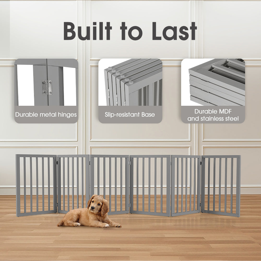 Petzly Wooden Pet Gate Dog Fence Safety Barrier Security Door 6 Panel 61cm Grey - Sunyee