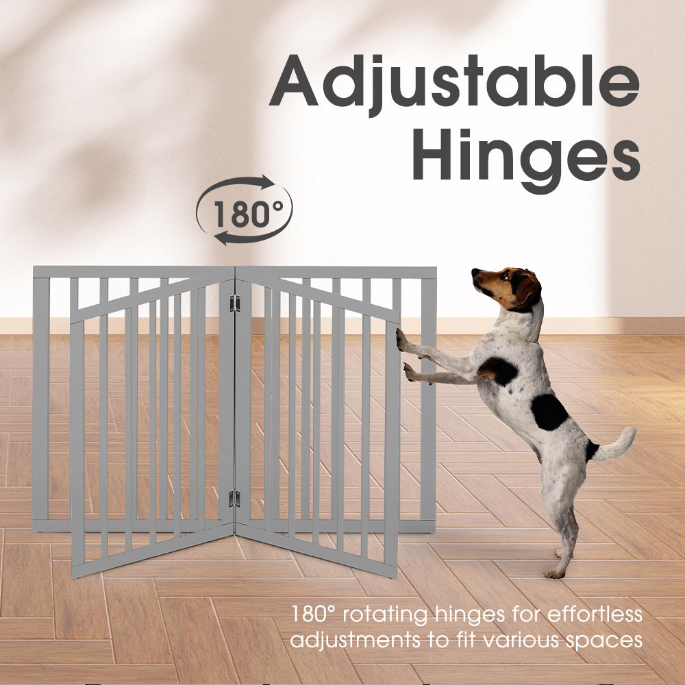 Petzly Wooden Pet Gate Dog Fence Safety Barrier Security Door 6 Panel 61cm Grey - Sunyee