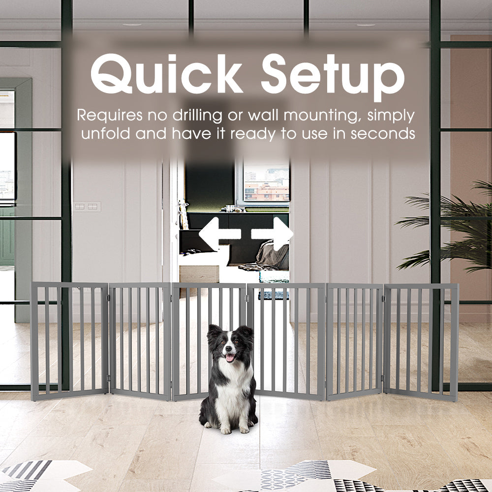 Petzly Wooden Pet Gate Dog Fence Safety Barrier Security Door 6 Panel 61cm Grey - Sunyee