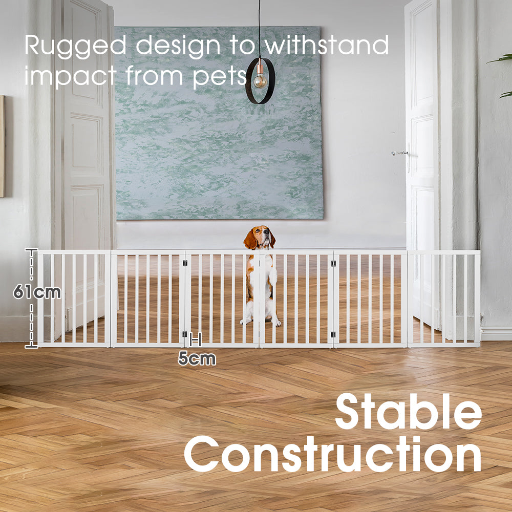 Petzly Wooden Pet Gate Dog Fence Safety Barrier Security Door 6 Panel 61cm White - Sunyee