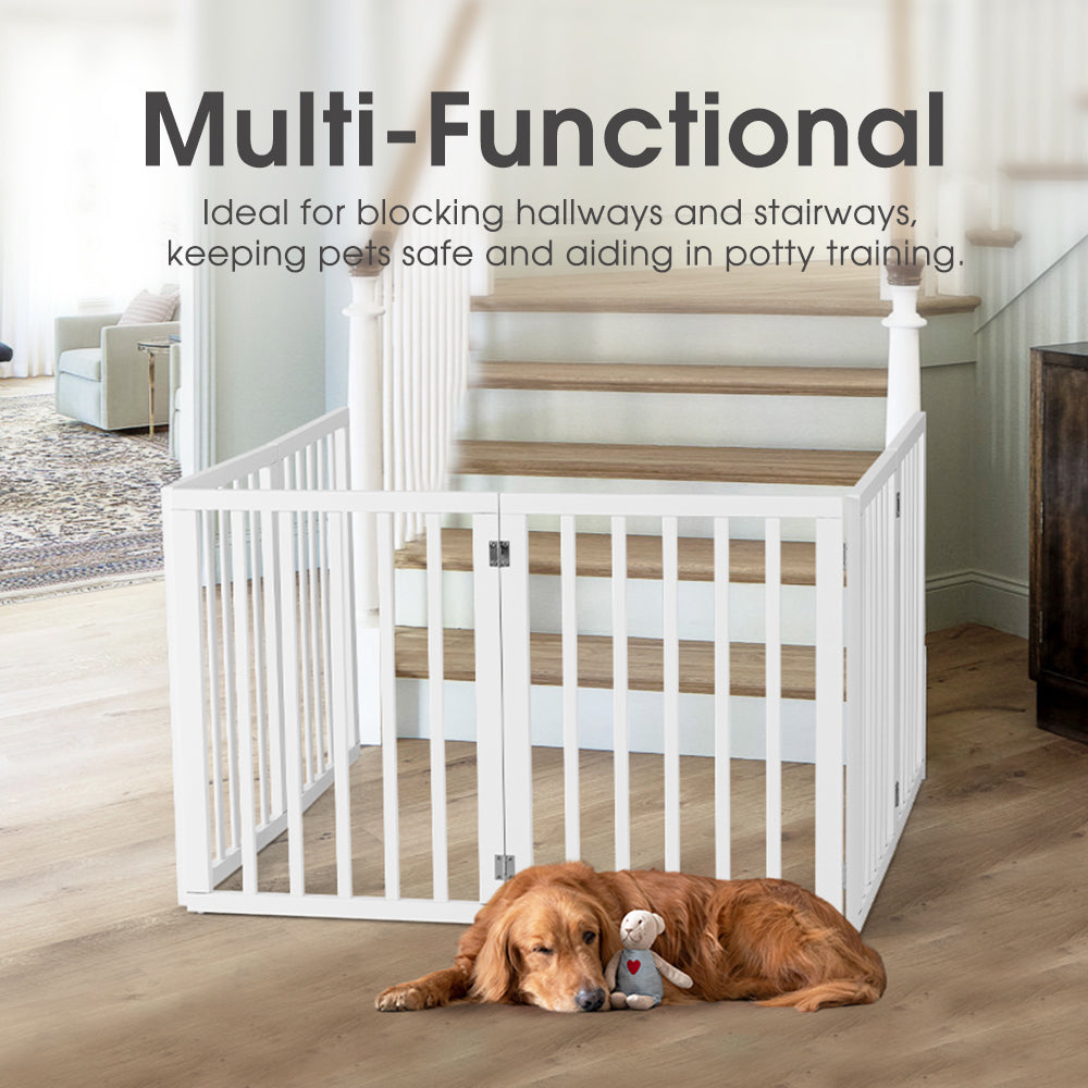 Petzly Wooden Pet Gate Dog Fence Safety Barrier Security Door 6 Panel 61cm White - Sunyee