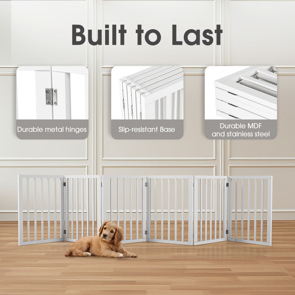 Petzly Wooden Pet Gate Dog Fence Safety Barrier Security Door 6 Panel 61cm White - Sunyee