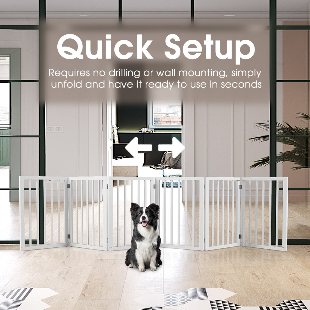 Petzly Wooden Pet Gate Dog Fence Safety Barrier Security Door 6 Panel 61cm White - Sunyee