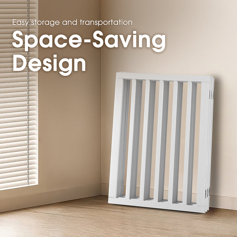 Petzly Wooden Pet Gate Dog Fence Safety Barrier Security Door 6 Panel 61cm White - Sunyee