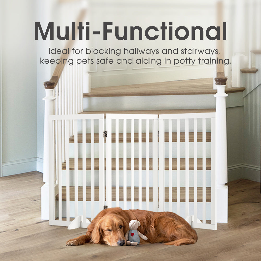 Petzly Pet Gate Dog Fence Safety Barrier with Support Feet 80cm White - Sunyee