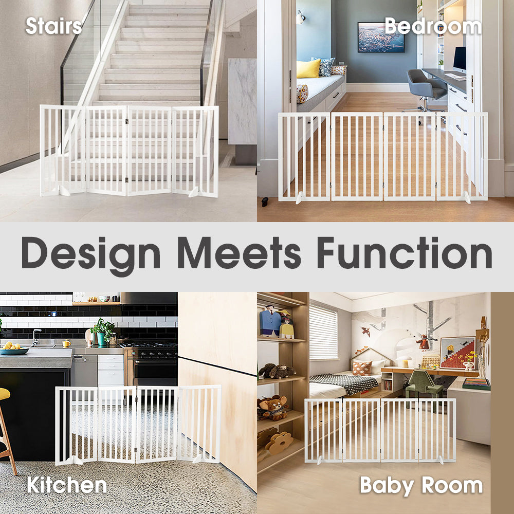 Petzly Pet Gate Dog Fence Safety Barrier with Support Feet 80cm White - Sunyee