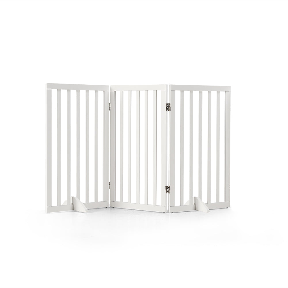Petzly Pet Gate Dog Fence Safety Barrier with Support Feet 3 Panel 80cm White - Sunyee