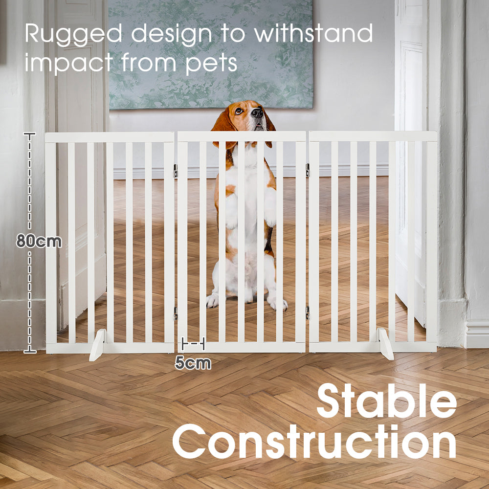 Petzly Pet Gate Dog Fence Safety Barrier with Support Feet 3 Panel 80cm White - Sunyee
