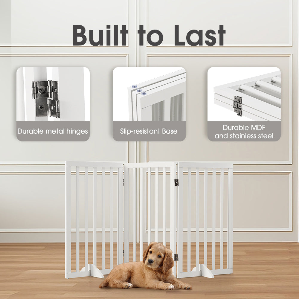 Petzly Pet Gate Dog Fence Safety Barrier with Support Feet 3 Panel 80cm White - Sunyee