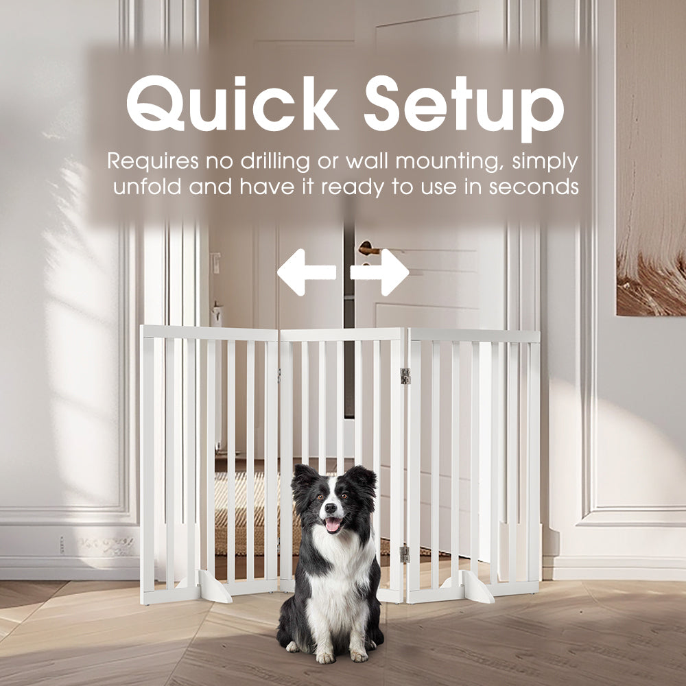 Petzly Pet Gate Dog Fence Safety Barrier with Support Feet 3 Panel 80cm White - Sunyee