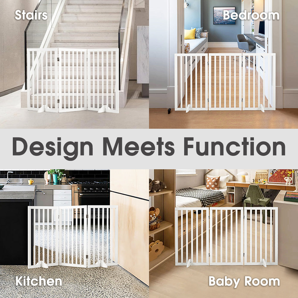 Petzly Pet Gate Dog Fence Safety Barrier with Support Feet 3 Panel 80cm White - Sunyee
