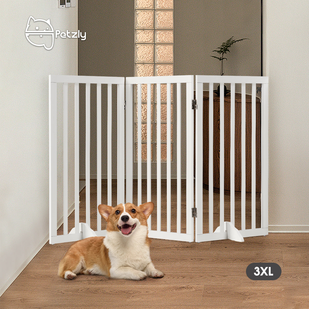 Petzly Pet Gate Dog Fence Safety Barrier with Support Feet 80cm White - Sunyee