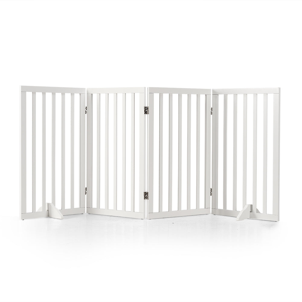 Petzly Pet Gate Dog Fence Safety Barrier with Support Feet 4 Panel 80cm White - Sunyee