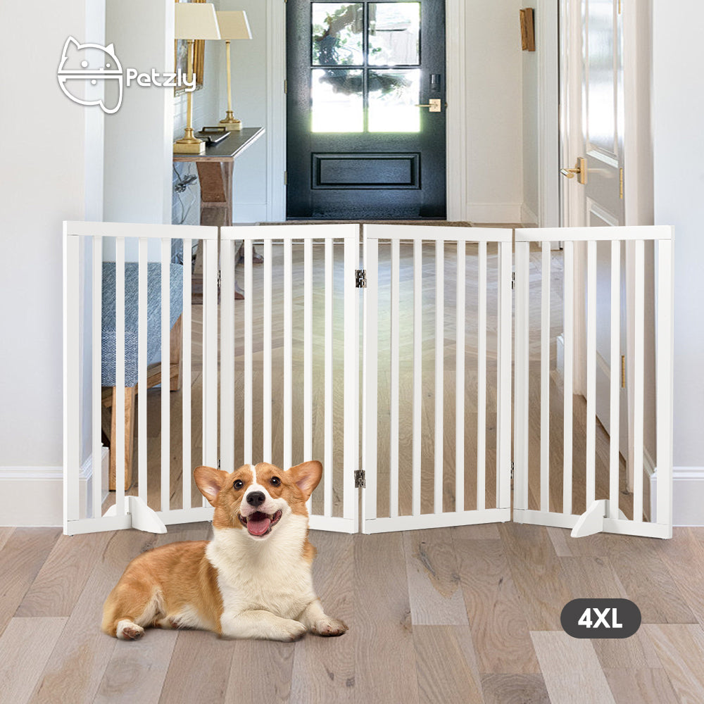 Petzly Pet Gate Dog Fence Safety Barrier with Support Feet 4 Panel 80cm White - Sunyee