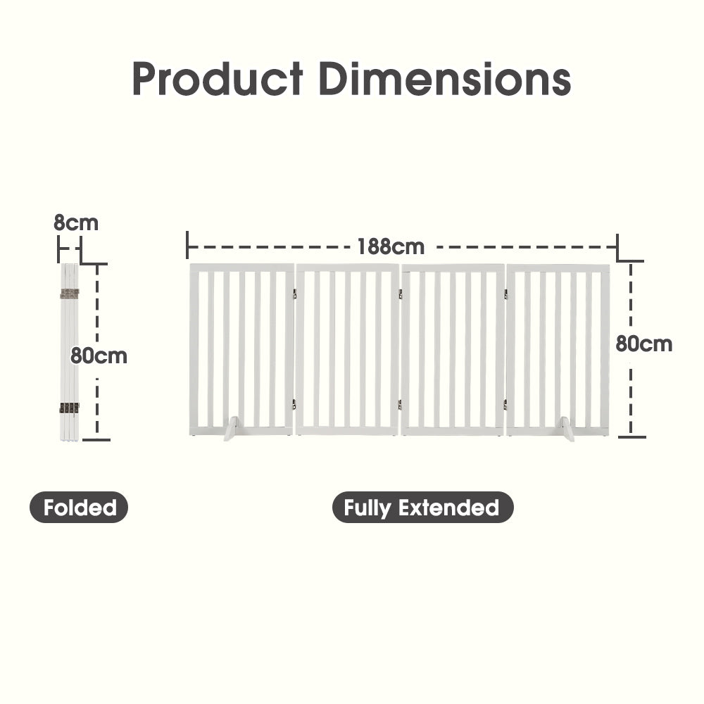 Petzly Pet Gate Dog Fence Safety Barrier with Support Feet 4 Panel 80cm White - Sunyee