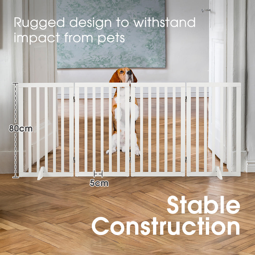 Petzly Pet Gate Dog Fence Safety Barrier with Support Feet 4 Panel 80cm White - Sunyee