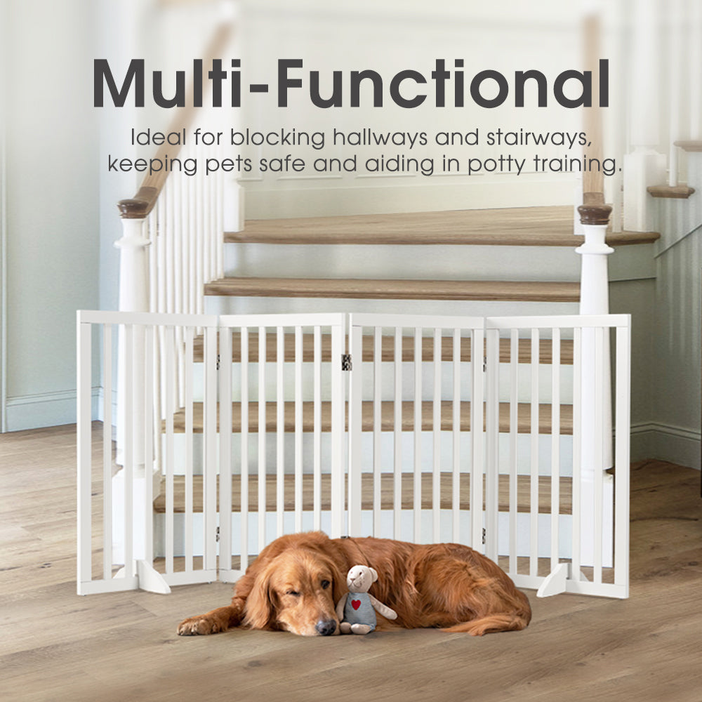 Petzly Pet Gate Dog Fence Safety Barrier with Support Feet 4 Panel 80cm White - Sunyee