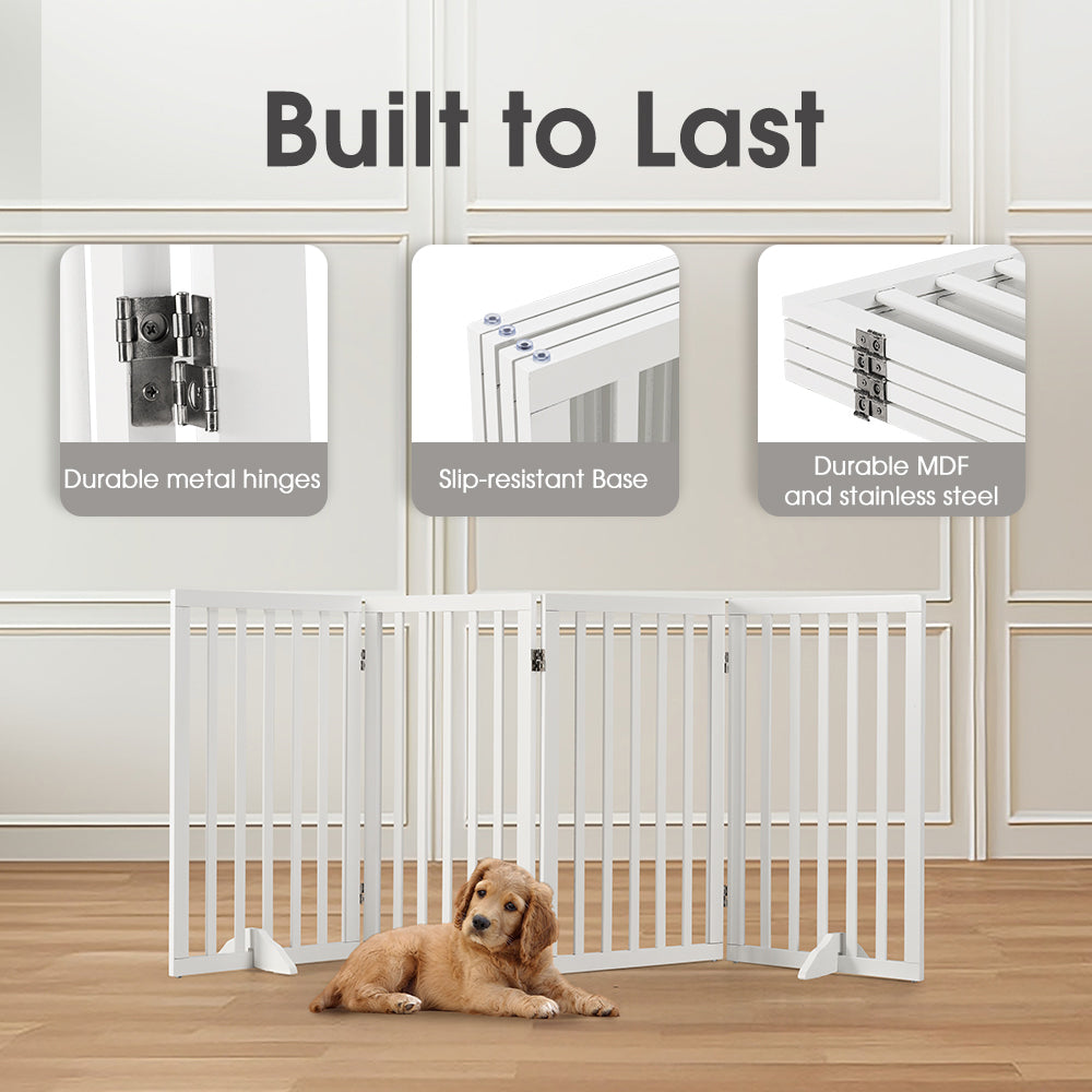 Petzly Pet Gate Dog Fence Safety Barrier with Support Feet 4 Panel 80cm White - Sunyee