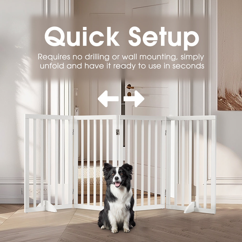 Petzly Pet Gate Dog Fence Safety Barrier with Support Feet 4 Panel 80cm White - Sunyee